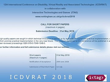 ICDVRAT Call for Papers: Short Paper Deadline 31st May 2018